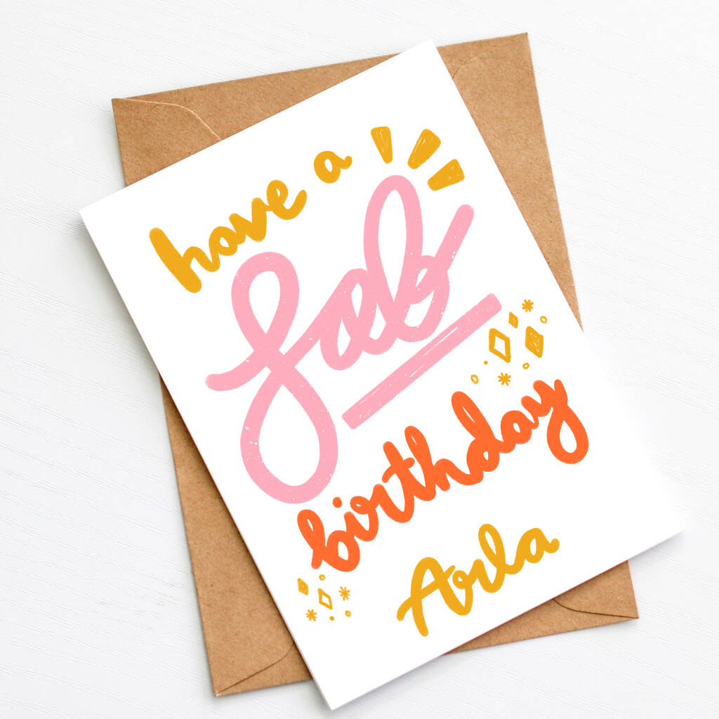 Personalised Illustrated Name Birthday Card In Pink By Ginger Pickle