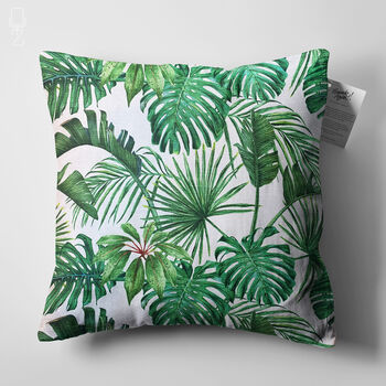 Green Tropical Palm And Eucalyptus Leaves Cushion Cover, 5 of 7