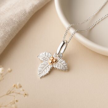 Personalised Sterling Silver Holly Necklace – December Birth Flower, 2 of 9