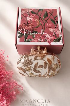 Arar | White And Gold Floral Embroidered Bridal Clutch, 2 of 10