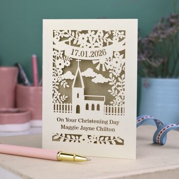 Personalised Papercut Floral Christening Card, 5 of 8