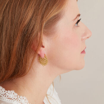 Flat Detailed Gold Filigree Hoop, 18 K Gold Vermeil, 6 of 11