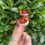 Hand Blown Tiny Glass Robin In Santa Hat, thumbnail 2 of 5