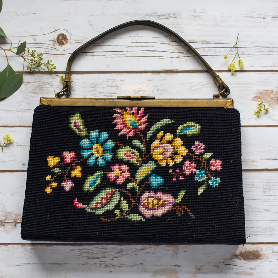 Vintage Floral Cross Stitch Handbag By Iamia
