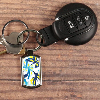 Navy Yellow Blurred Millefiori Handprinted Keyring, 5 of 10