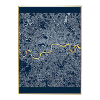 London Triptych Map Screen Prints | Navy And Gold, 5 of 6