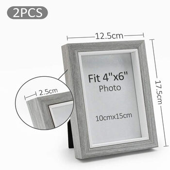 Pack Of Two Grey Wooden Photo Frame For Wall Desk, 2 of 9