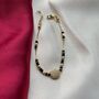 18k Gold Plated Black Bead Nazar Charm Bracelet, thumbnail 4 of 5