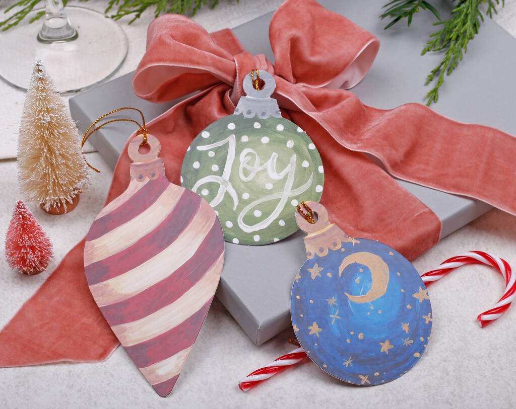 12 Christmas Gift Tags With Bauble Design And Gold Twine, 1 of 4