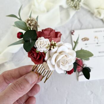 White And Red Rose Floral Hair Comb, 5 of 8