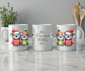 Personalised Koala Love Couple In Christmas Jumpers Mug, 2 of 2