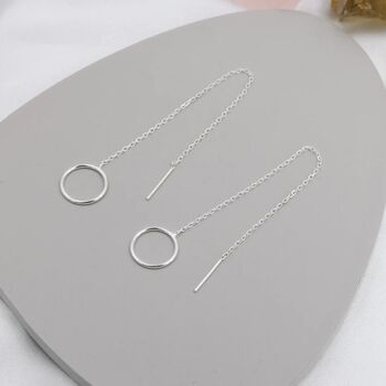 Sterling Silver Open Circle Threader Earrings, 2 of 10