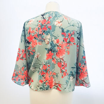 Duck Egg And Coral Floral Georgette Kimono Wrap, 3 of 3