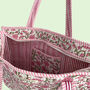 Pink And Green Ditsy Floral Quilted Cotton Tote Bag, thumbnail 3 of 4