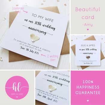 10th Wedding Anniversary Card With Tin Heart, 2 of 8