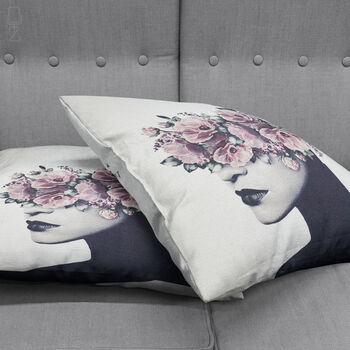 Floral Cushion Cover With Abstract Women Face Theme, 4 of 6
