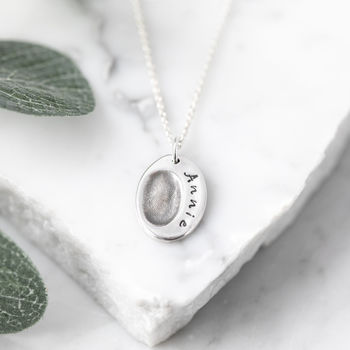 Silver Oval Fingerprint Charm Necklace, 3 of 9