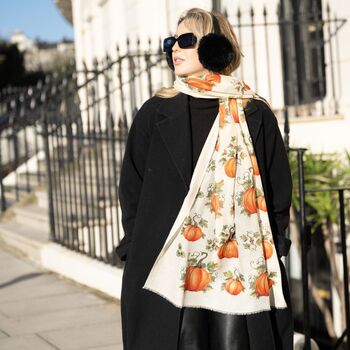 Halloween Pumpkins, Autumnal Print Scarf In Personalised Gift Box, 5 of 6