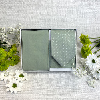 Wild Sage Pin Dots Wedding Tie Set, 5 of 6