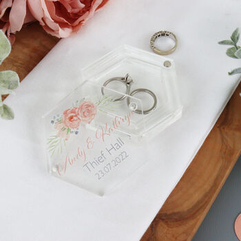 Hexagonal Acrylic Personalised Wedding Ring Box, 7 of 12