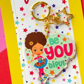 Be You Tiful Brown Girl Keyring/ Bag Charm, 2 of 3