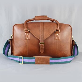 'Oxley' Men's Leather Weekend Holdall Bag In Cognac, 3 of 11