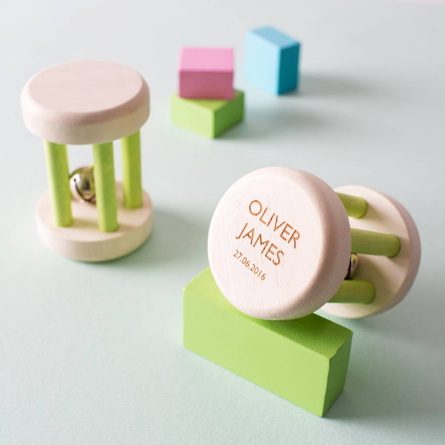 Personalised Wooden Baby Rattle Bell Toy By Twenty Seven