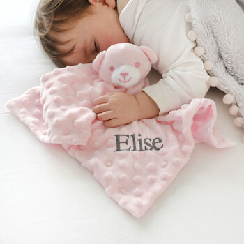 Personalised Pink Bobble Teddy Baby Comforter, 2 of 5