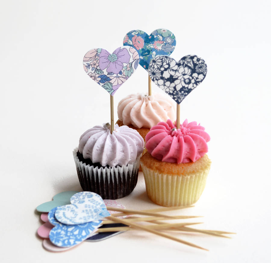 Printed Heart Cupcake Toppers By May Contain Glitter