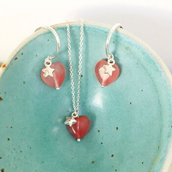 Silver Plated Pink Heart And Silver Star Necklace, 5 of 6