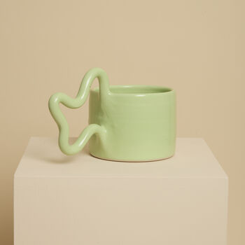 Green Handmade Ceramic Mug With Wiggle Handle, 4 of 6