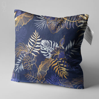 Dark Blue Tropical Leaf Themed Soft Cushion Cover, 3 of 7
