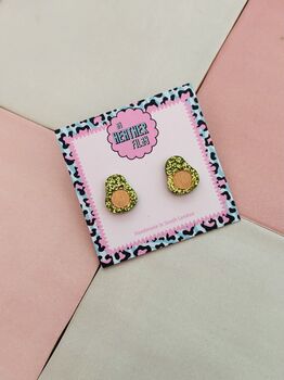 Avocado Glitter Resin Studs / Brunch Accessories / Cute Statement Jewellery / Handmade Accessories, 4 of 5