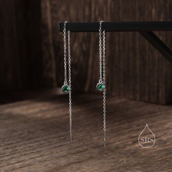 4mm Emerald Green Cz Threader Earrings, 5 of 9
