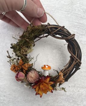 Mini Dried Flower Toadstool Cottagecore Wreath, 4 of 6