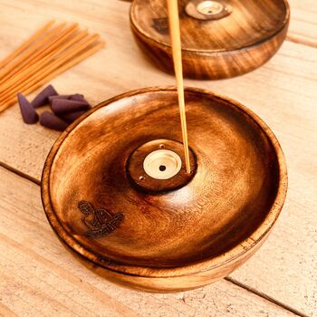 Handmade Mango Wood Incense Stick And Cone Holder Buddha, 5 of 5