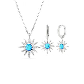 Blue Opal Sun Sterling Silver Necklace And Earring Set, 3 of 6