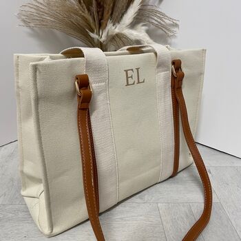 Personalised Evelyn Canvas Double Strap Shoulder Tote Bag Handbag, 3 of 5