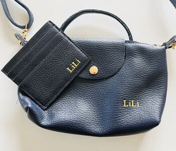 Personalised Small Leather Handbag And Matching Cardholder, 5 of 10