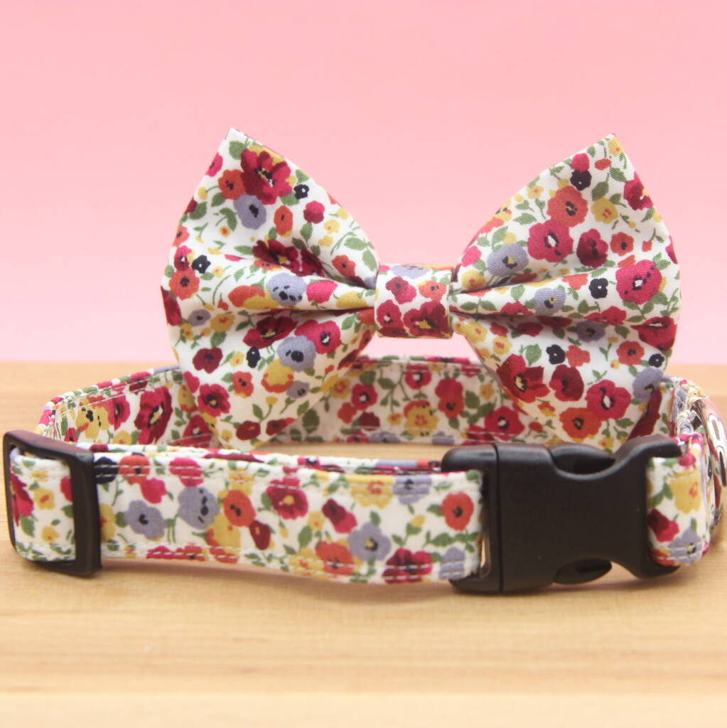 Poppy Floral Dog Collar, Bow And Lead Set, 1 of 12