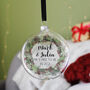 Mr And Mrs To Be Wreath Glass Christmas Bauble, thumbnail 7 of 7