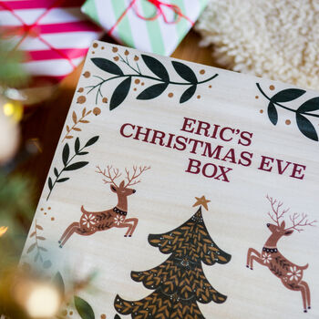 Personalised Reindeer And Tree Christmas Eve Wooden Box, 3 of 10