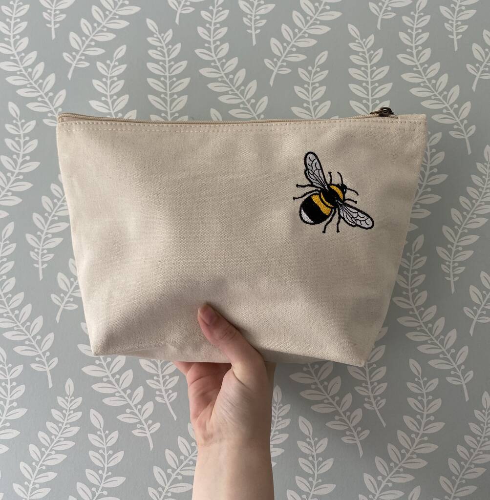 Embroidered Bee Organic Cotton Accessory Bag, 1 of 3