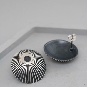 Large Black And Silver Earrings. Geometric Studs, 6 of 10