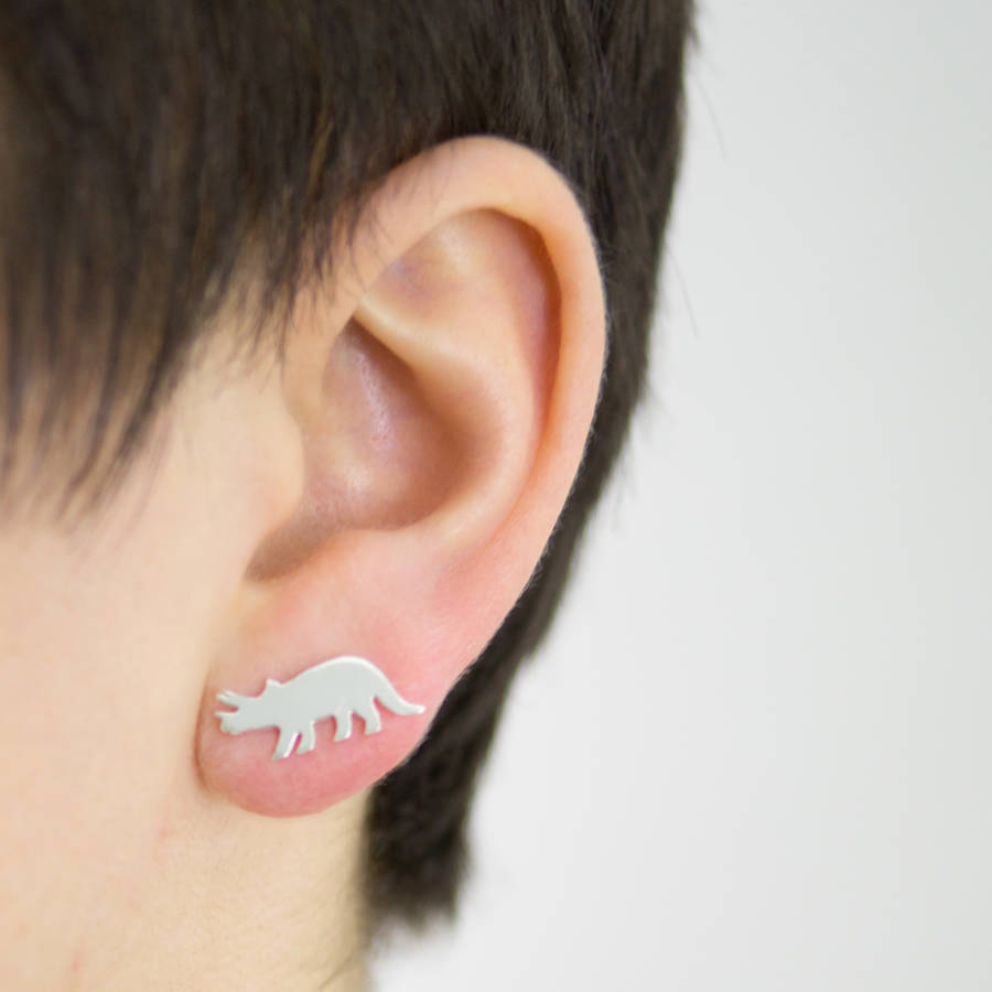 Sterling Silver Dinosaur Earrings, 1 of 10