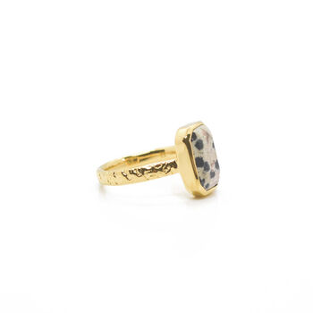Sustainable 18 K Gold Vermeil Dalmatian Jasper Ring, 5 of 6