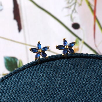 Sterling Silver 30th Blue Crystal Petals Flower Earrings, 4 of 6