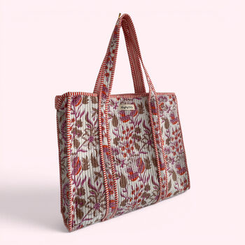 Pink And Orange Floral Quilted Cotton Tote Bag, 2 of 4