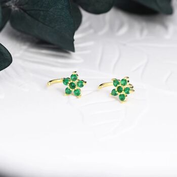 Emerald Green Forget Me Not Flower Cz Hoop Earrings, 4 of 10