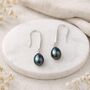 Sterling Silver Black Freshwater Pearl Drop Earrings – 8mm, thumbnail 3 of 7